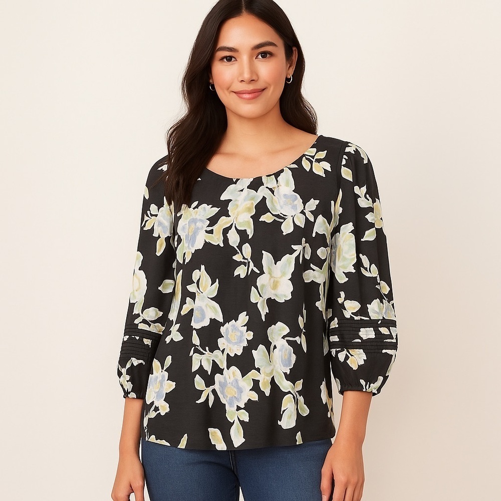 Lauren Conrad Floral Boho Poet Blouse | Puff Sleeve Peasant Top M